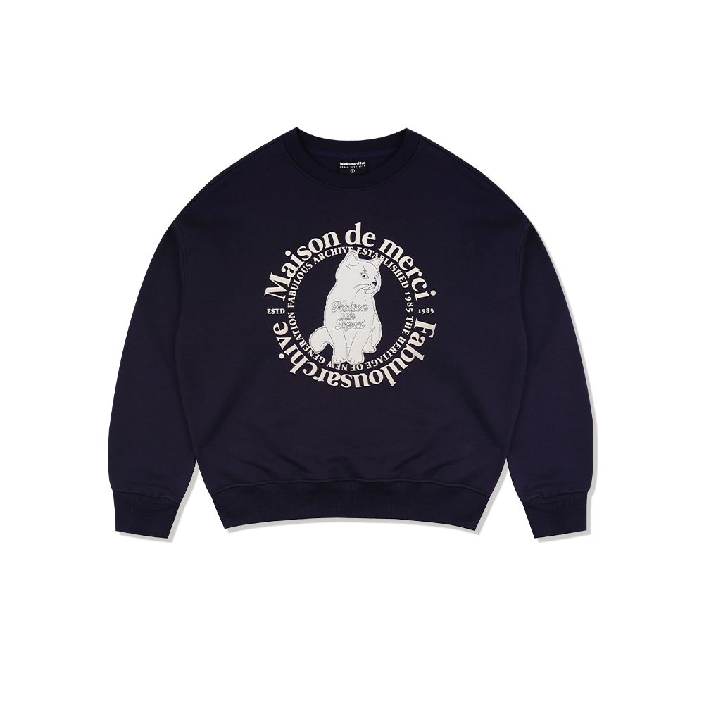 ファビュラスアーカイブ女性用クロップメゾンキャットパッチヘビーテリースウェットシャツネイビー (FCD3TS710W)