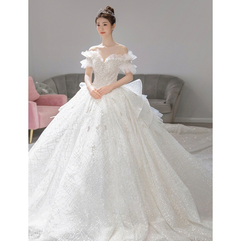 ワンショルダー フレンチライト ウェディングドレス 2025 ブライダル メインヤーン 重工 妊婦 大きいサイズ プチドレス お出かけ ドレス