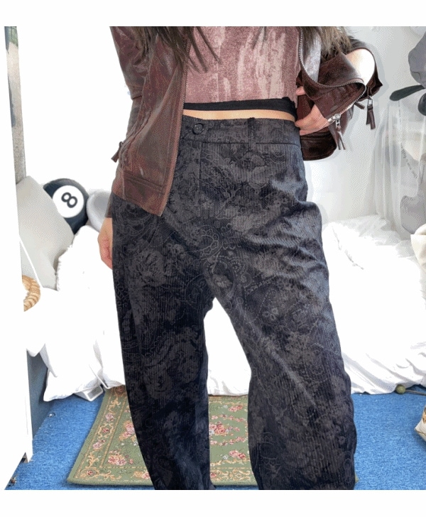 paisley corduroy semi wide pants