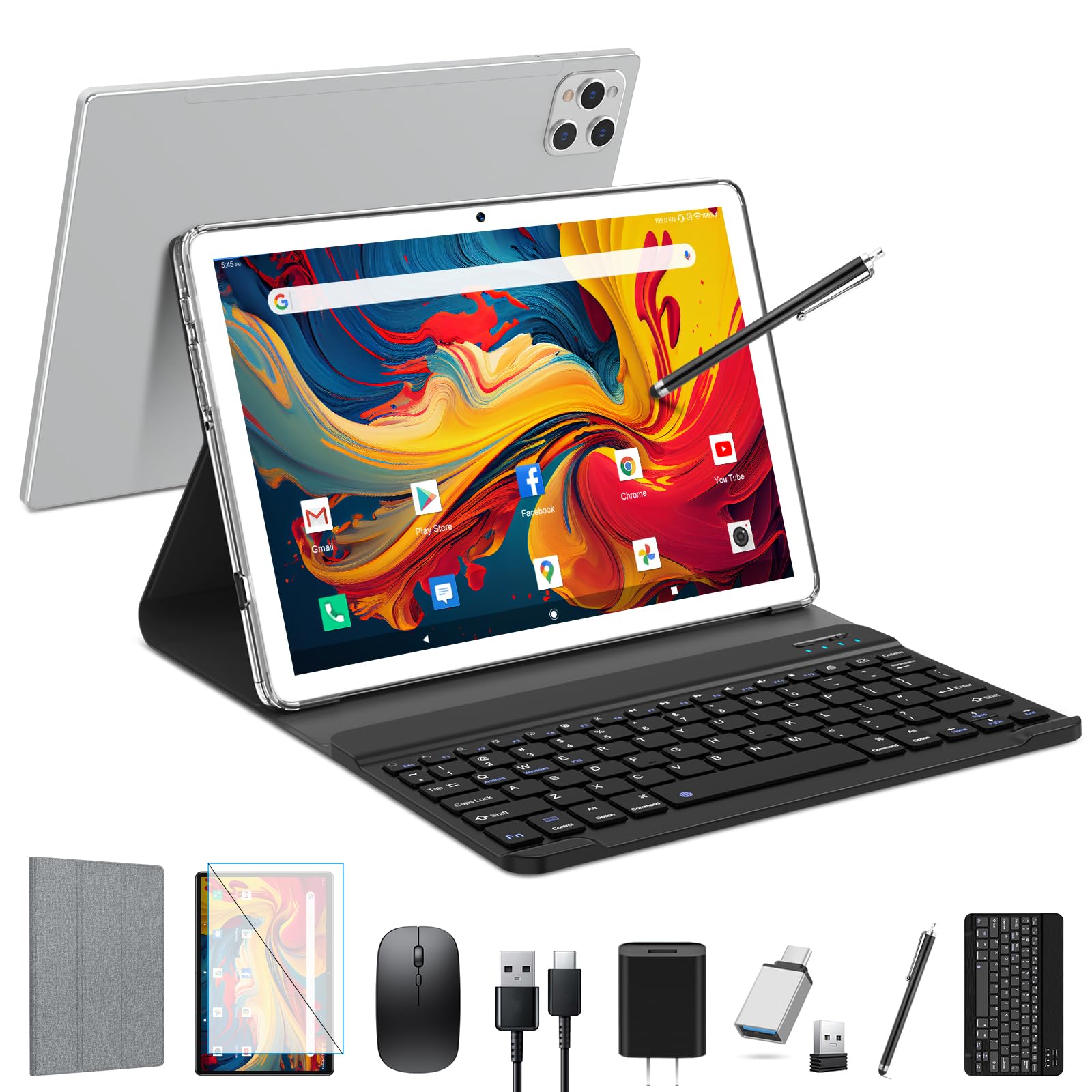 タブレットAndroid 2025新登場 2in1タブレット10インチ WiFi 16GB(8+8)RAM 128GB ROM 1TB拡張 5G+2.4GWiFi 8コアCPU 7000mAhバッテリ