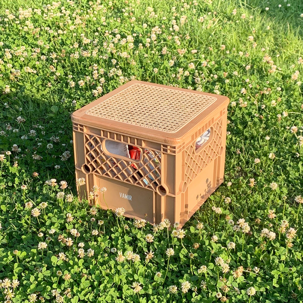 ケーンキャンプミルクボックス 韓国インテリア 収納箱 スツール トレイ 簡易テーブル ピクニック キャンプ ベージュ ブナの原木 ケーン 33×33×28cm