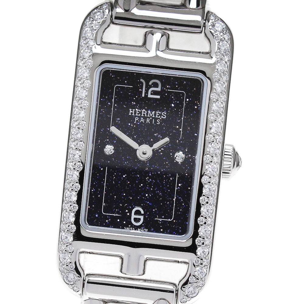 エルメス HERMES NA2.133 ナンタケット PM 29MM ダイヤ アヴァンチュリン クォーツ レディース 良品 箱・保証書付き_841733【中古】