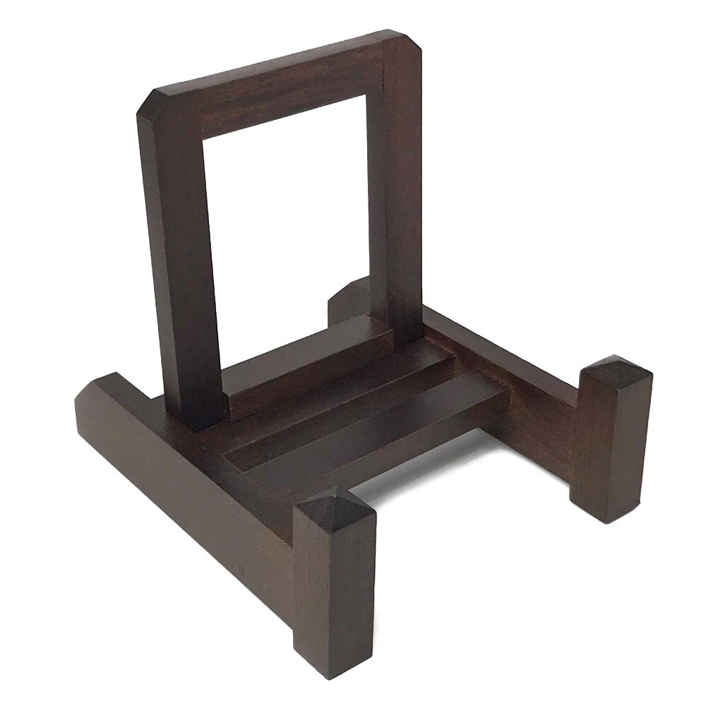 わにぞう 木製 皿立て【改】茶 L(24cm～33cmの皿向け) 額縁立て 絵皿 プレートスタンド 壁掛け時計 写真 遺影 ブックスタンド 什器 絵画 陶板 飾り皿 インテリア 和モダン イーゼル 受
