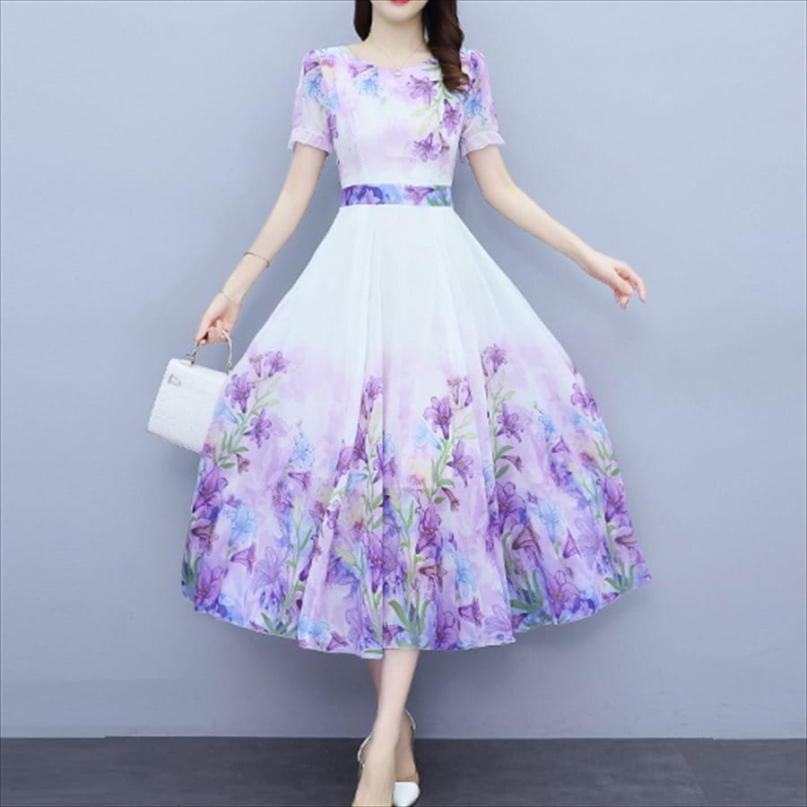 ロングドレス 3色 花柄 半袖 マキシ丈 エレガント系 きれいめ 大人可愛い 夏 30代 40代 ママ服 レディースファッション 可愛い お出かけ 女子会 デイリーユース お茶会 4,752円