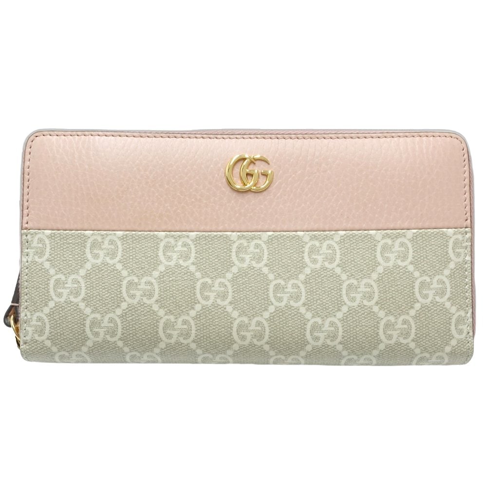 ダブルGジップアラウンド ロングウォレット 456117 長財布 GGスプリームキャンバス ダスティピンク ベージュ/181554【中古】