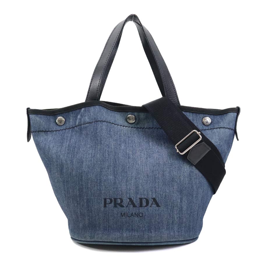 プラダ PRADA ハンドバッグ ショルダーバッグ デニム/レザー ブルー×ブラック レディース 1BG244 r10633a