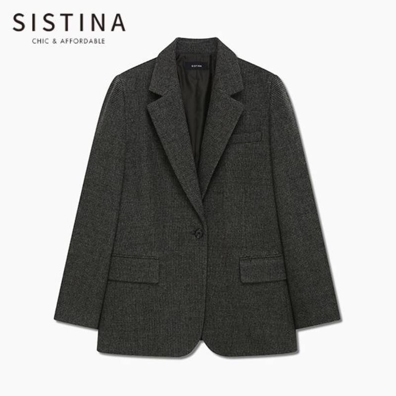 チェック柄のシングルボタンジャケット_AWWJKP41710_GR