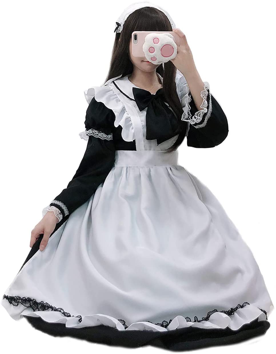 メイド服 ワンピース ロリータ ロング丈 エプロン 長袖 半袖 2way