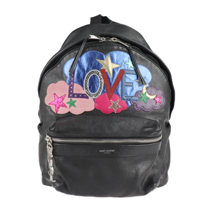 YSL SAC CITY BCKPCK S リュック・デイパック 454319 CU0V6 レザー ブラック マルチカラー バックパック リュックサック LOVE スター 星【本物保証】