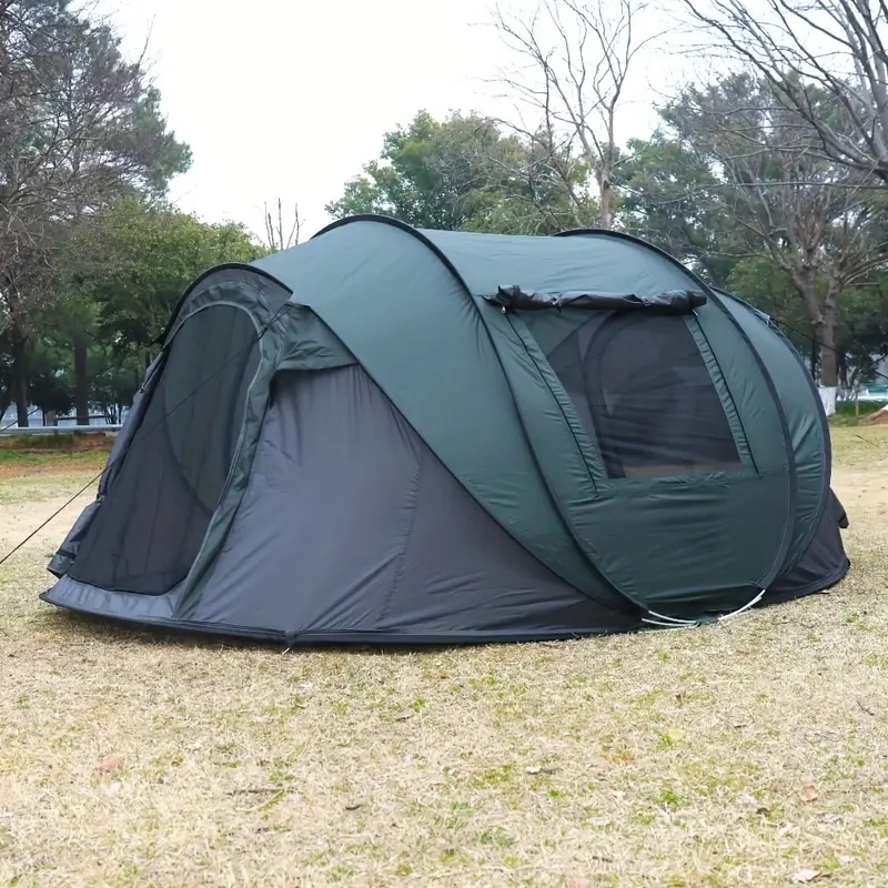 フォレストグリーン 8人用 自動ポップアップテント キャンプ ハイキング 旅行用 ヒートシールド縫製 通気性統合 レジャーキャンプ 庭くつろぎ アウトドアエンターテインメント ビーチパーティー向けテント・タープ