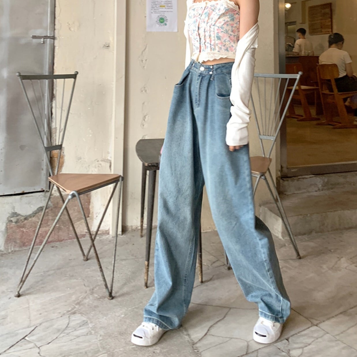 パンツ Gパン ワイドパンツ ストレートパンツ デニムパンツ 膝下 ロング丈 ストレート ワイド ポケット ハイウエスト デニム 個性的 ブルー ブラック S M L XL 2XL 3XL 4XL