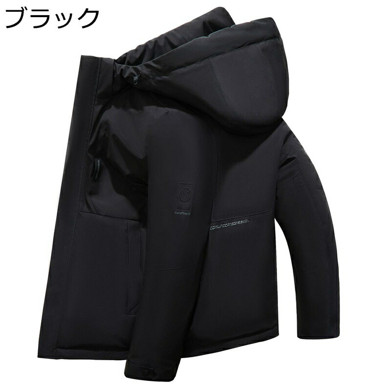 ダウンコート メンズ 長袖 冬服 腕章 英字柄 プリント 暖かい 厚さ 防風性 撥水加工 防寒コート フード ポケット付き フード付き おおきいサイズ 着痩せ オシャレ 通勤用 通学用 普段着 デイリ