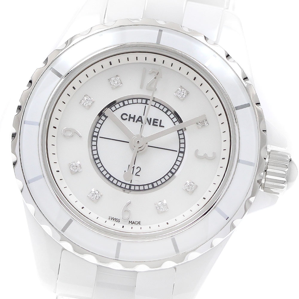 シャネル CHANEL H2570 J12 ホワイトセラミック 8Pダイヤ クォーツ レディース 美品 保証書付き_921791【中古】