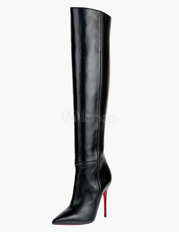 膝のブーツ以上のセクシーなポインテッドトゥPUレザー