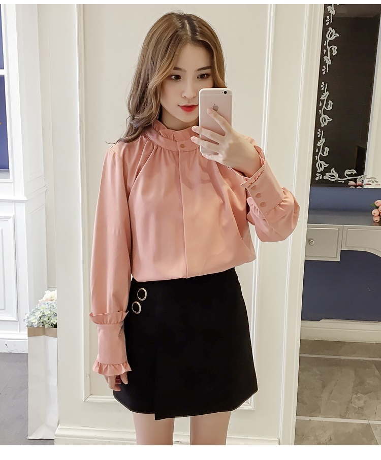 2321.フリル襟レイヤードブラウス(ピンク) 2019 春夏 sale 新作 大人 かわいい カジュアル OL 20代 30代 デート服 女子会 重ね着 レイヤード シンプル 上品 フリル袖