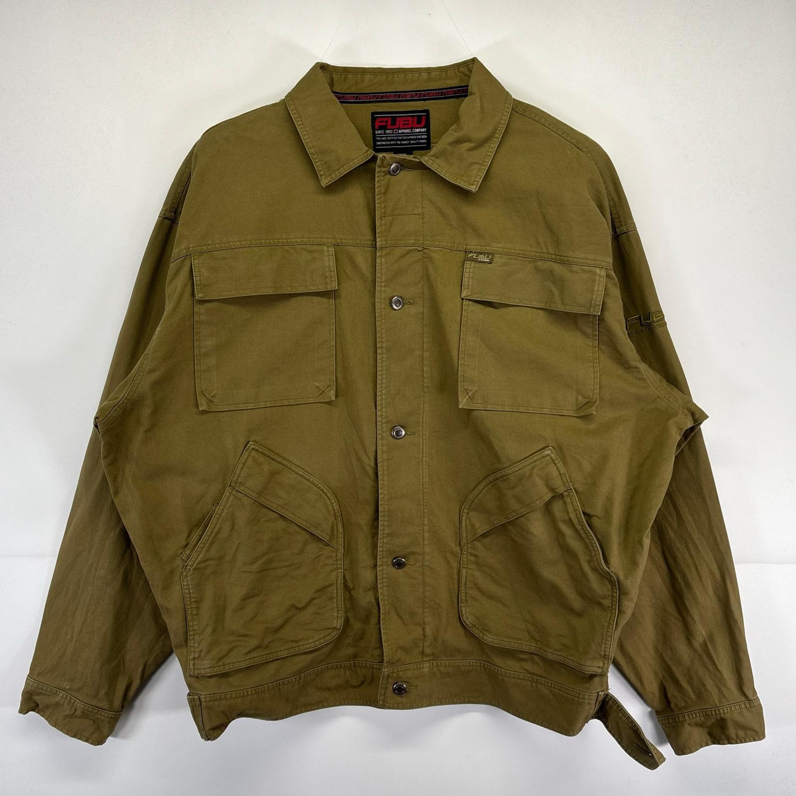 古着 フブ FUBU カバーオール 大きいサイズ ハンティングジャケット ワンポイントロゴ ストリート 3XL ブラウン系 メンズ