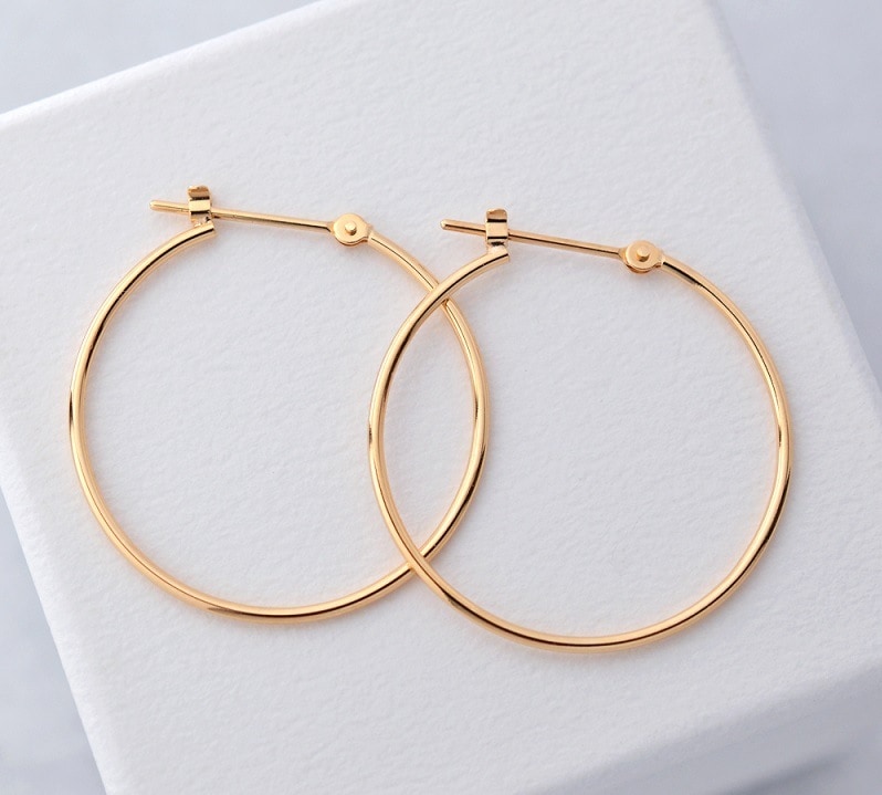 K18フープピアス スナップ クロッシング 25mmフープ 18金 K18ゴールド レディース ワンタッチ キャッチ一体型 軽量 軽い 細め 細い 輪 輪っか 両耳 日本製 金属アレルギー