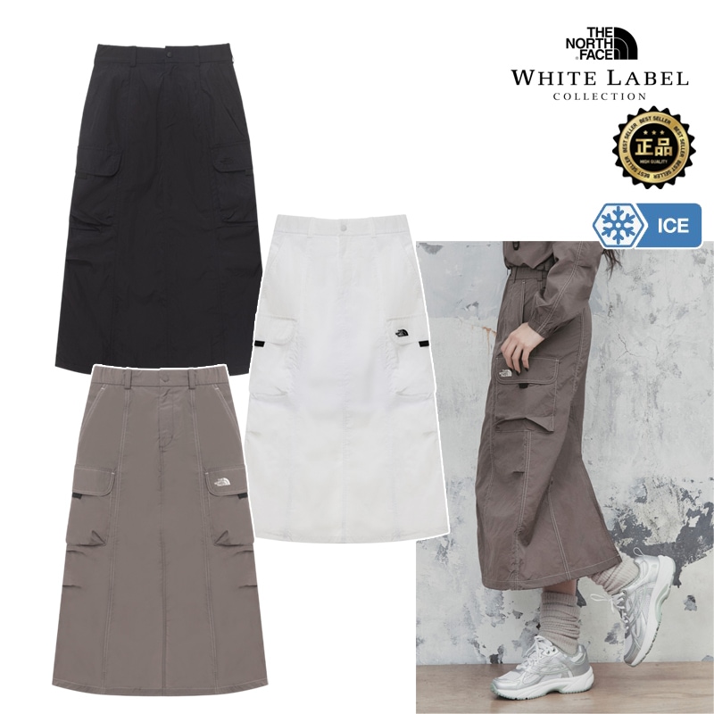 NK6NR33 WHITE LABEL WS SHELDON SKIRT 韓国限定ライン Aライン ロング丈 カーゴポケット 冷感 ウーブン 裾ストリング 韓国っぽ コーデ提案 Tシャツ スニーカー