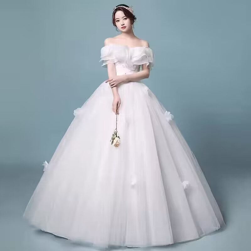 ウェディングドレス　花嫁　レース　オフショルダー　Aライン　結婚式　披露宴　白ドレス　ホワイト　姫系