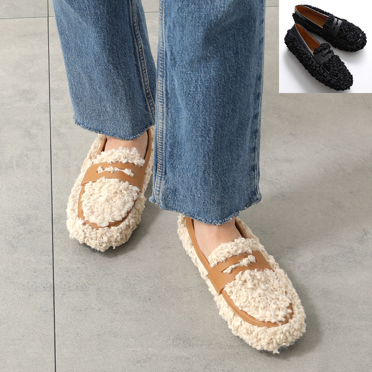 CORSO ROMA 9 コルソローマ ノーヴェ ローファー GUIA125 レディース カーリーファー レザートリム フラット シューズ 靴 カラー2色