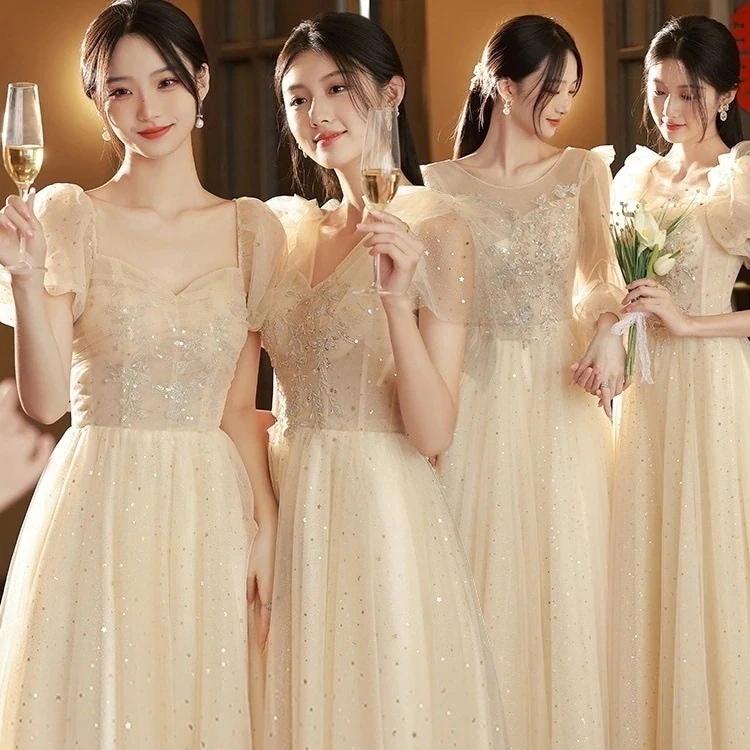 韓国ファッション スパンコール ワンピース ロングワンピース シルバー セミロング ドレス ウェディングドレス レディース ブライズメイド ドレス パーティー 結婚式 ドレス お呼ばれ