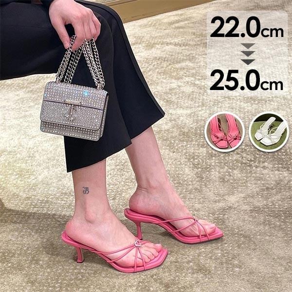 華奢ストラップサンダル ベルト 靴 女性 大人 ラインストーン付き ヒール6cm サンダル レディース かかとなし ヒールサンダル アンクルストラップ 美脚 シューズja015m5m