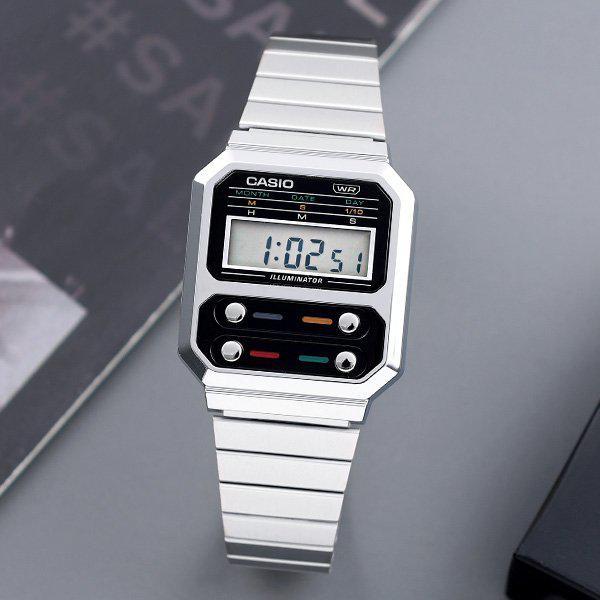 A100WE-1A レトロ ヴィンテージ スクエア フリーバックル 男女兼用 メタル 時計 d