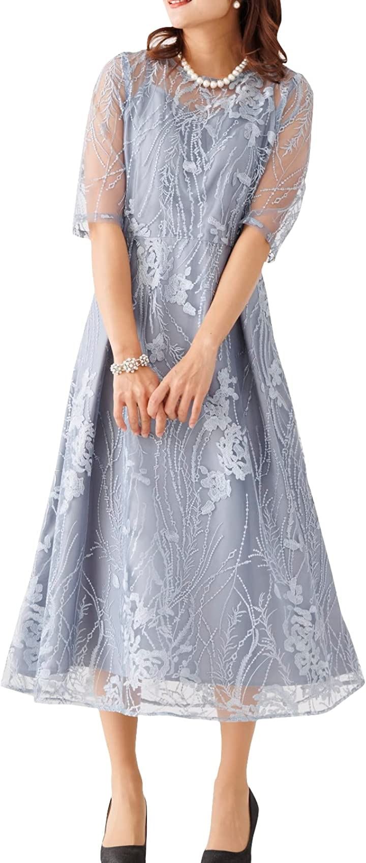 パーティ ワンピース ドレス レディース 結婚式およばれワンピース パーティードレス (ブルーグレー / 155, S)