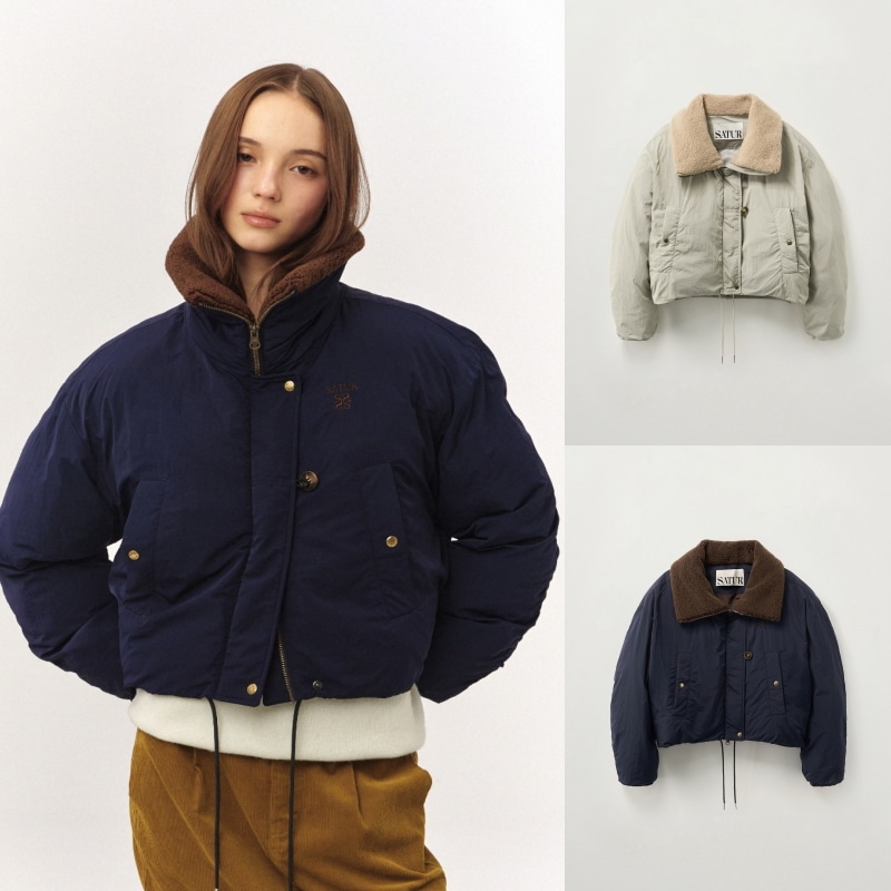 【SATUR】25FW (W) WIDE COLLAR CROP PADDING JACKET : 2COLORS