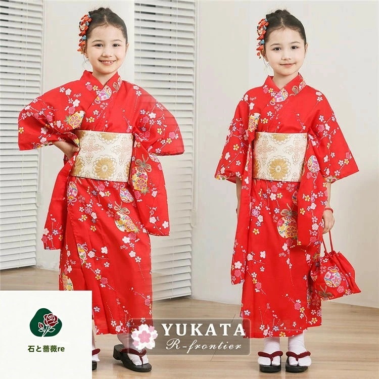 新品大人気浴衣 中学生 浴衣 女の子 130 夏 可愛い 浴衣 セット 赤 浴衣 子供 女の子 小学生 花柄 レッド ゆかた お花見 浴衣 綿 帯飾 作り帯 セット 振袖 和装 中高生 浴衣 温泉 旅