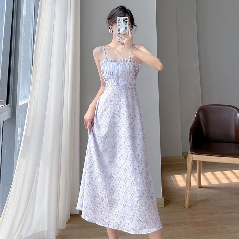 ワンピース花柄ワンピース2024新作夏小物シフォンホルターロングワンピース冬のワンピース