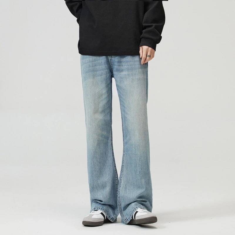 パンツ メンズ 韓国 水洗ライトブルーマイクロラッカージーンズ男高級感スリムモップパンツ メンズファッション ズボン メンズ