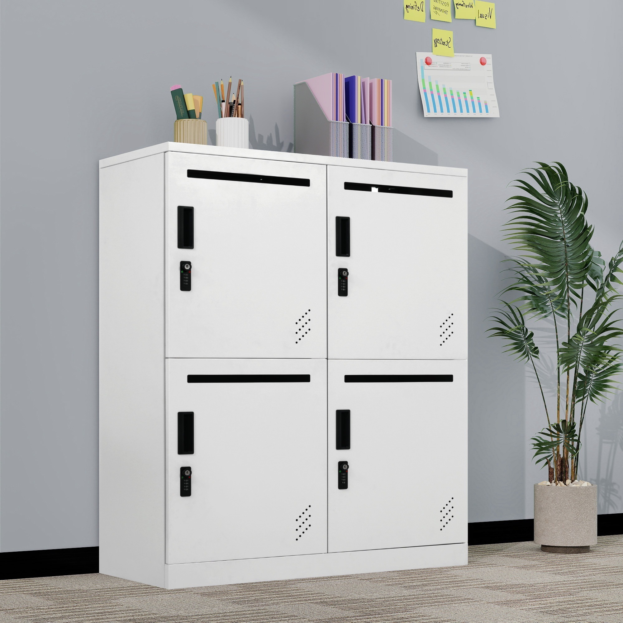 【安心保証付き】パーソナルロッカー 4人用 2段 スチール製 キャビネット 収納棚 スリム 収納 オフィス 事務所 会社 店舗 病院 学校 更衣室 寝室 業務用 通気性抜群 簡単組立 頑丈 ホワイト1 21,593円