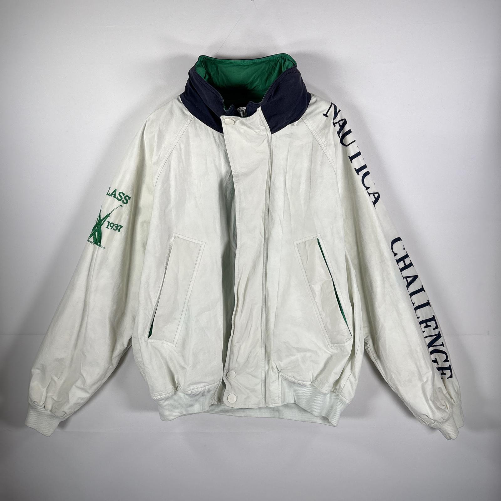 古着 90s/90年代 セーリングジャケット スリーブ刺繍ロゴ 収納フード付き XL ホワイト メンズ