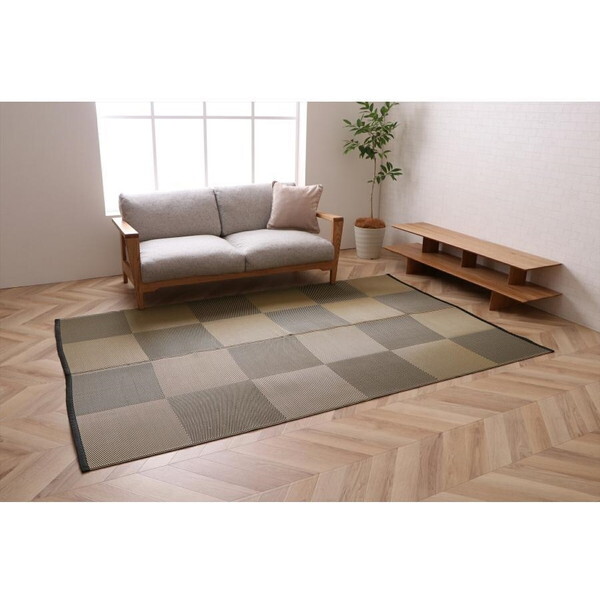 1090271031202 洗える ござ 日本製 国産 カーペット 丈夫 除菌スプレー対応 敷詰 ラグ 敷物 ナチュラルスタイル レジャー ブラック 江戸間6畳(約261×352cm) メーカー直送