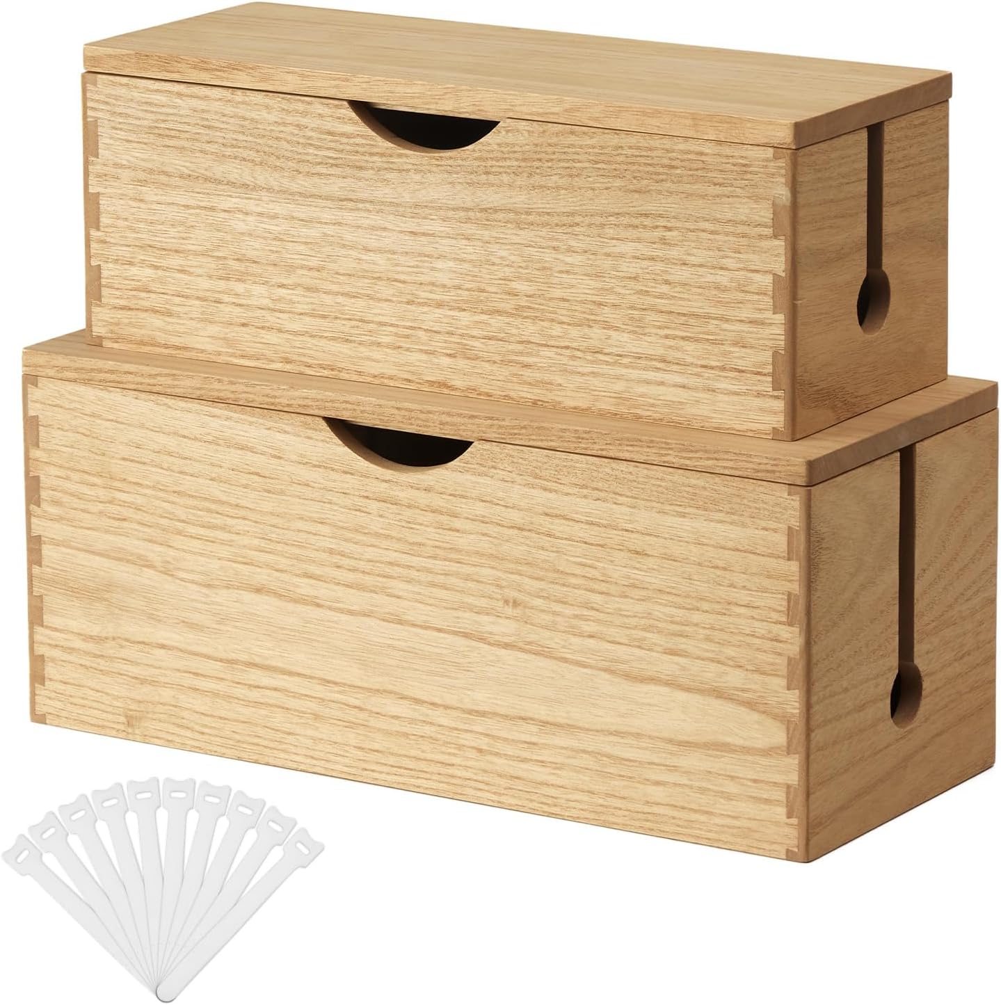 KIRIGEN ケーブル ボックス ルーター ボックス ケーブル収納 2個セット タップ ボックス コード 収納 配線隠し 木製 ナチュラル