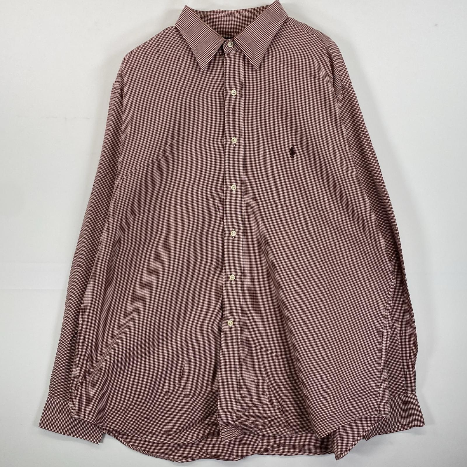 古着 90s/90年代 長袖シャツ ワンポイントロゴ刺繍 17 2/1 XL-2XL レッド系 チェック メンズ