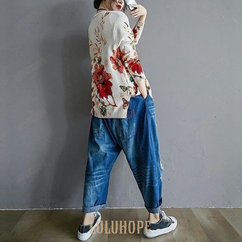 カーディガン トップス ニット レディース 大きいサイズ 秋 冬 白 ホワイト 花柄 斬新 赤い花 カーディガン 長袖 Vネック カジュアル おしゃれ ボタン 春物 秋物