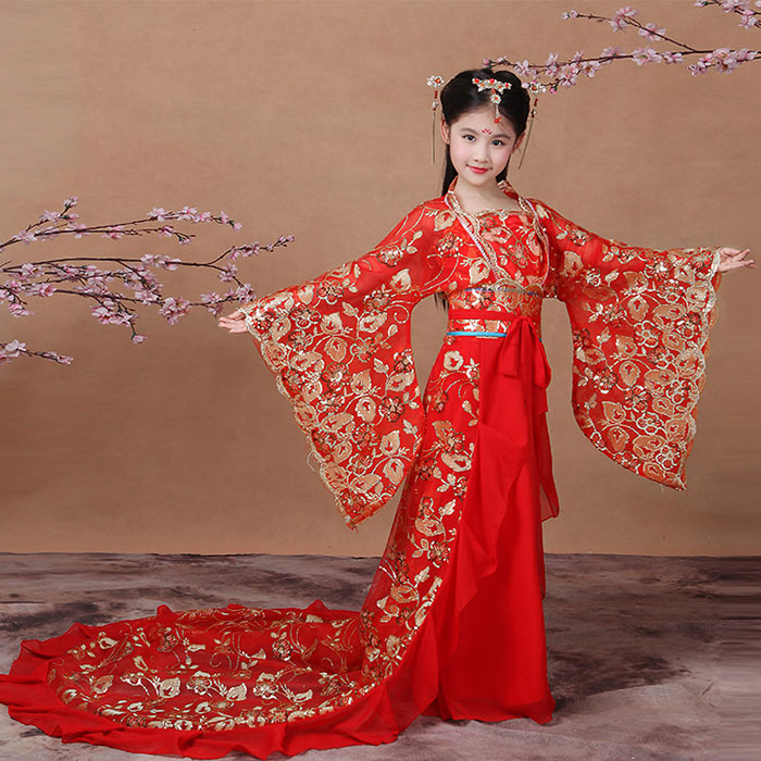 ハロウィン 子供 コスプレ 衣装 キッズ 女の子 コスチューム 仮装 チャイナ服ロング ワンピース花柄刺繍 フリル スパンコール チャイナドレス 中華服 唐装 漢服 発表会 舞台 ス ダンス衣装