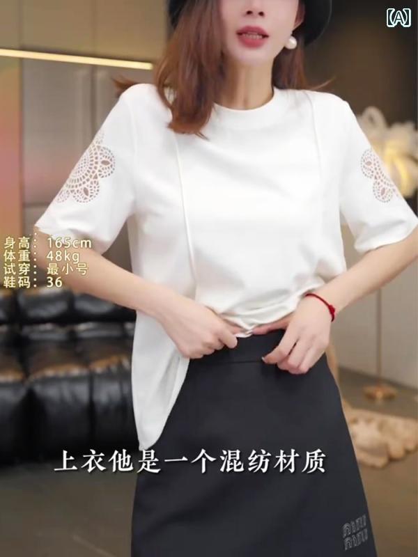 レディース　Tシャツ　半袖 ホワイト 大きいサイズ 半袖 Tシャツ レディース 2025 夏 ホット ハイエンド トップス 5,350円