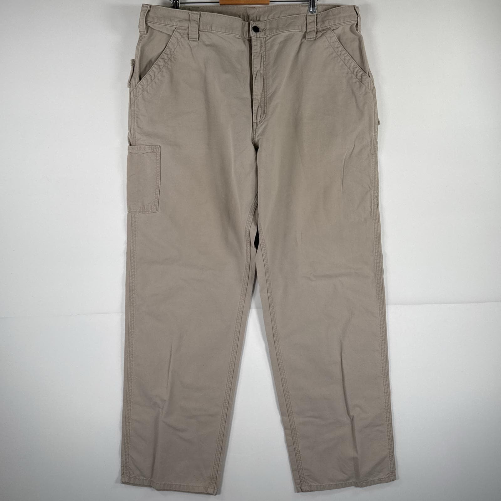 古着 ワークパンツ ダック ペインターパンツ 作業着 ワンポイント ロゴ 大きいサイズ w42 L34 ベージュ メンズ