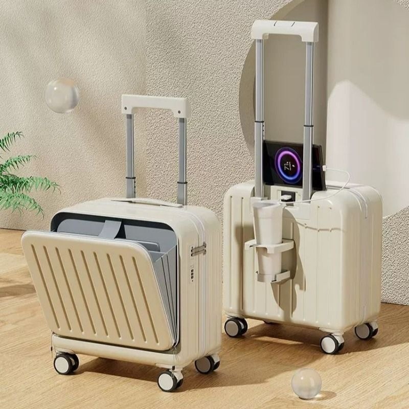 18インチのフロントオープン小型軽量スーツケース女性用男性用トロリーケース付き