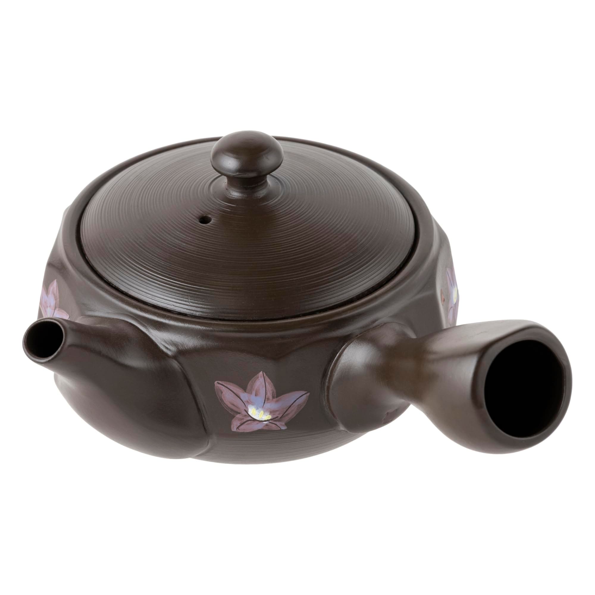 常滑焼 急須 竹春 12面カット桔梗 300ml 帯網 深蒸し茶 ほうじ茶 玄米茶用 日本製 箱入り tk016