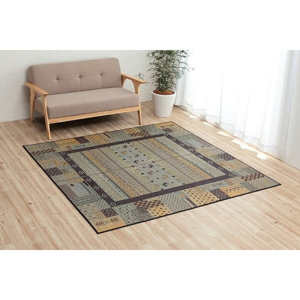 1060810063604 ラグ い草 ギャベ 自然素材 抗菌防臭 滑り止め不織布 ブラウン 約191×191cm メーカー直送