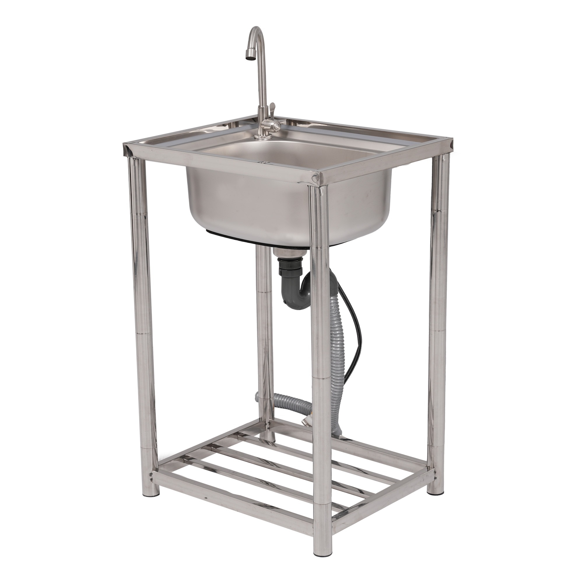 【国内発送】324【幅54cm】屋外 流し台 ステンレス製 ガーデンシンク 作業台 キッチン 台所 屋外 簡易 シンク 組み立て簡単 収納棚付 庭 高さ調節 調理台 ガーデニング 庭 DIY 頑丈 新