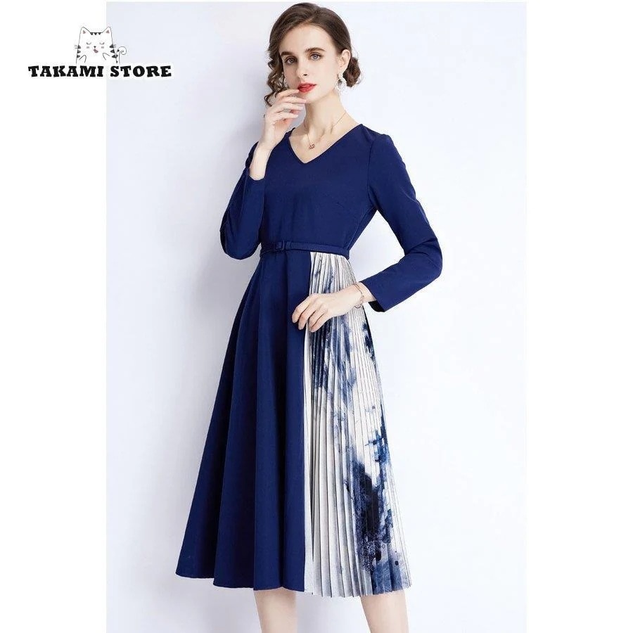 ワンピースドレスその他 ワンピースドレス【制服標準装備】ワンピース 秋服 レディース Vネック Aライン 秋物 長袖 着痩せ 40代 通勤 フォーマル きれいめ 膝丈 異素材 ハイウエスト プ