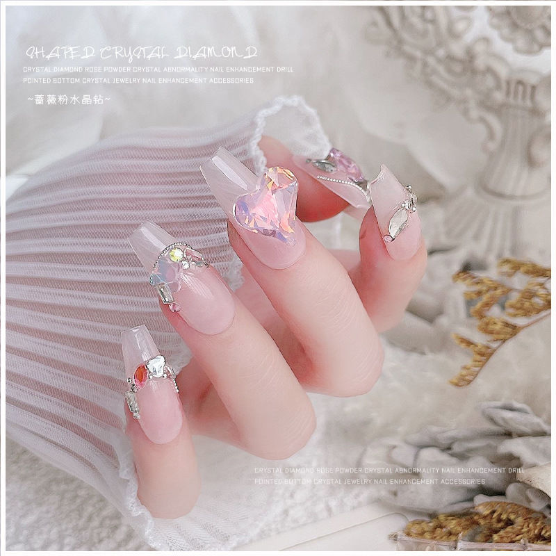 30インターネットセレブリティネイルアートダイヤモンドローズ透明パウダーポイントボトムダイヤモンドな形の氷の透明な海塩クリスタル歪んだピーチハートバタフライ脂肪