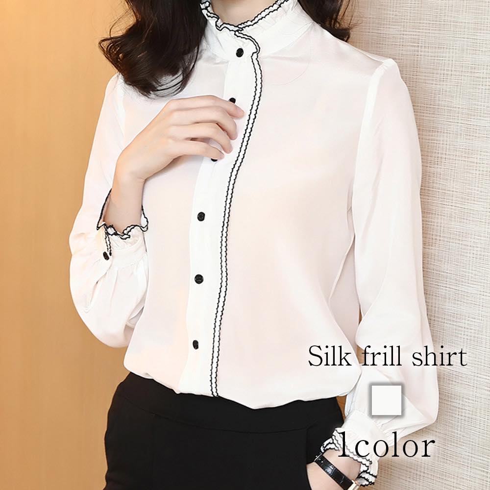 ブラウス レディース シルクフリルシャツ 高品質 長袖 人気 フォーマル 白 事務服 厚手 黒 オフィス レース シフォン フリル おしゃれ ボウタイ Tシャツ カジュアル ブランド きれいめ ノーア