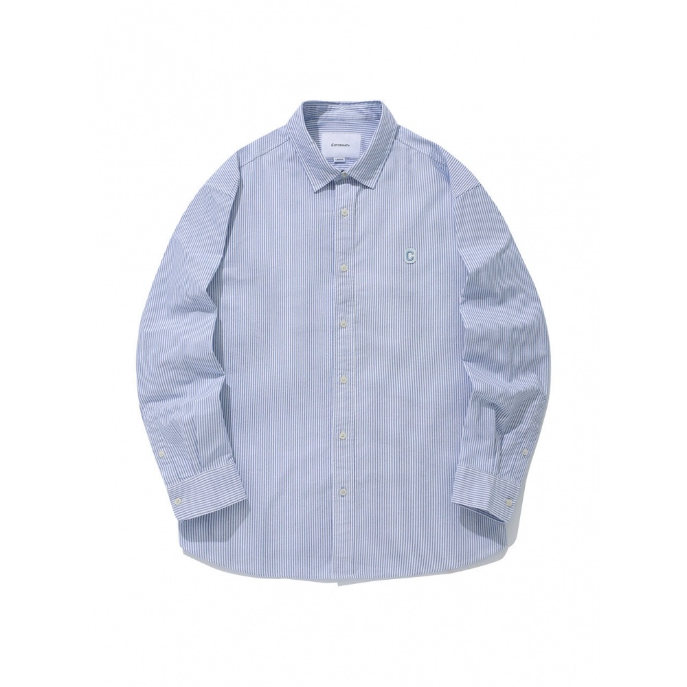 COVERNAT オックスフォードストライプシャツブルー