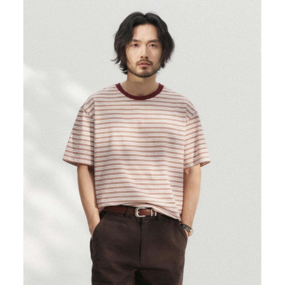 WMC Striped round short sleeve BEIGE O-MOBAS5M32234